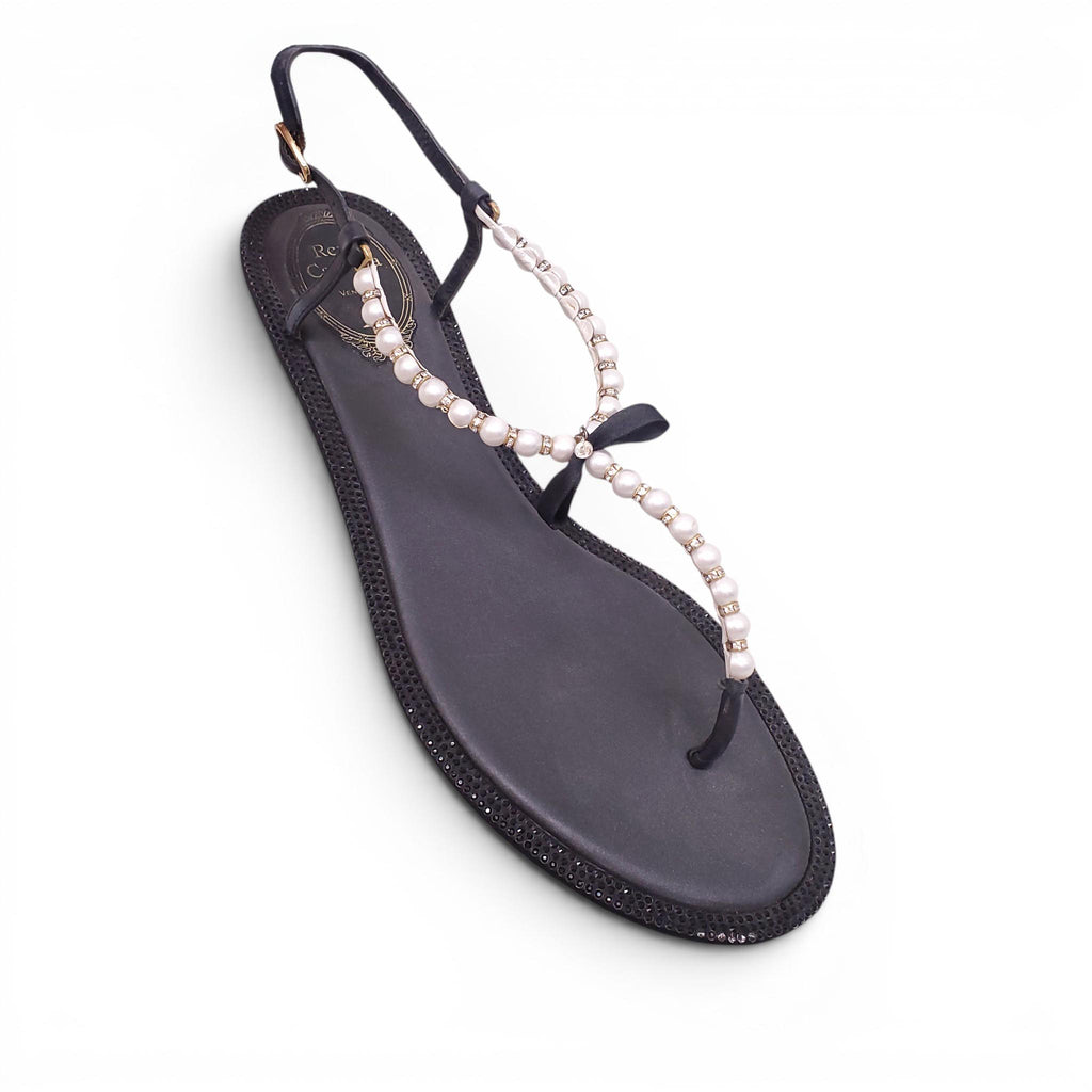 RENÉ CAOVILLA BLACK PEARL SANDALS - SIZE 40