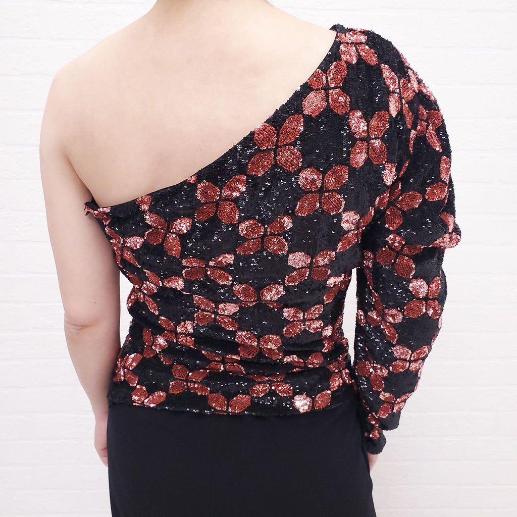 RETROFETE BLACK/PINK SEQUIN CATHERINE TOP - SIZE M