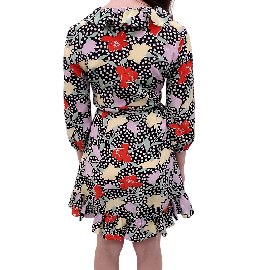 RIXO PATTERNED WRAP DRESS - SIZE S
