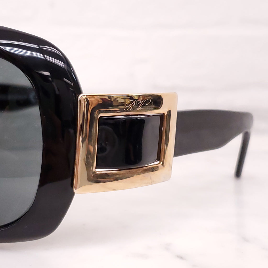 ROGER VIVIER BLACK SUNGLASSES WITH GOLD BUCKLE DETAIL