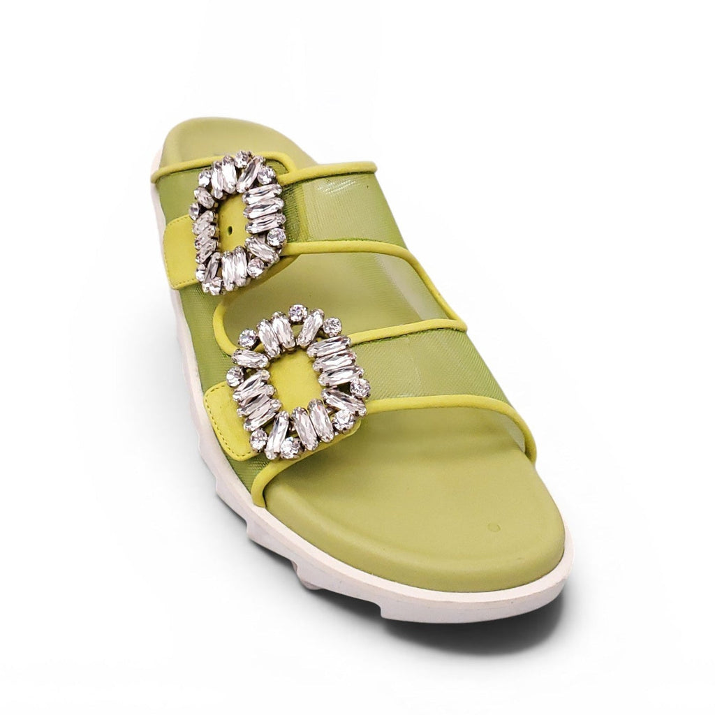 ROGER VIVIER GREEN MESH SANDALS WITH CRYSTAL DETAIL - SIZE 38