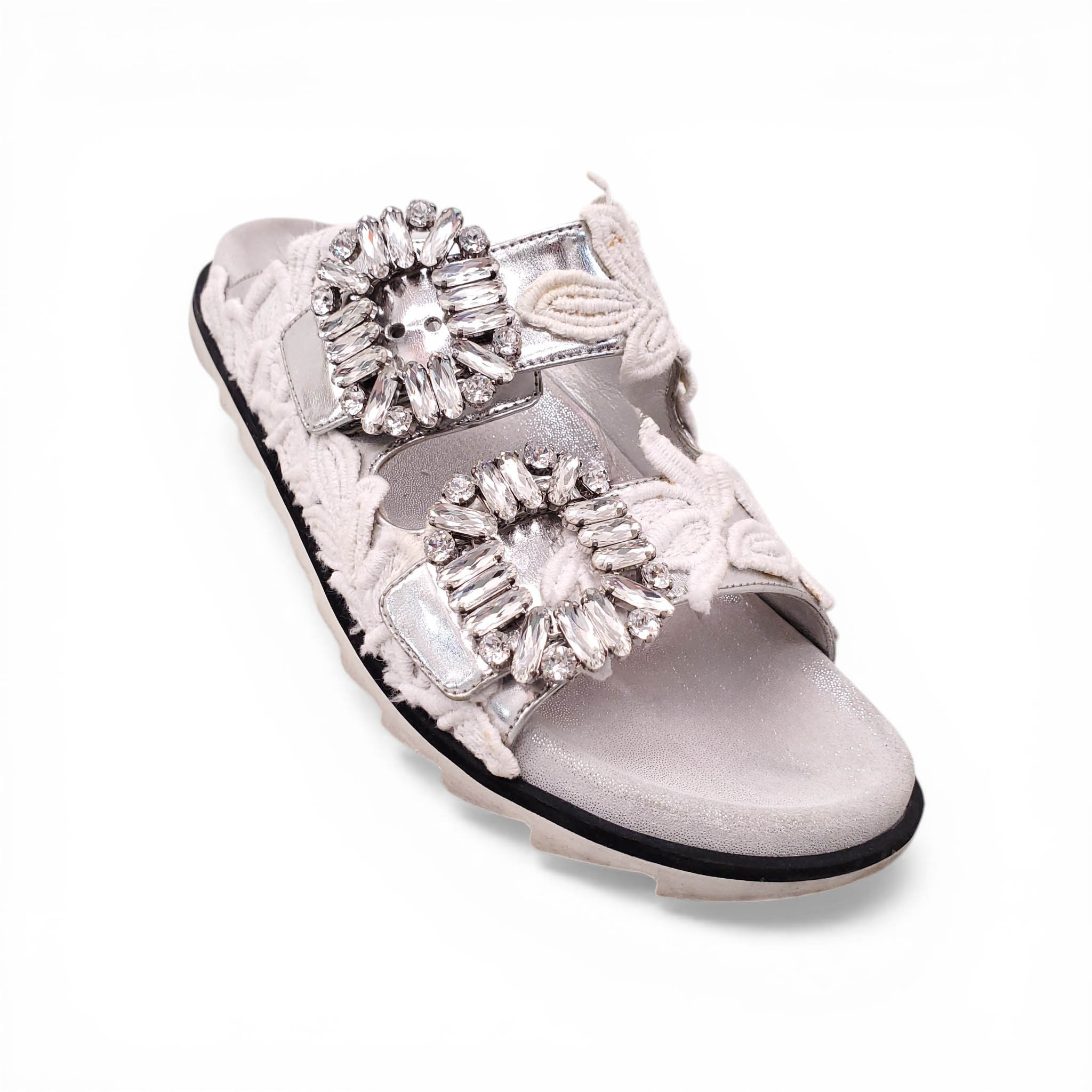 ROGER VIVIER LACE SANDALS WITH CRYSTAL DETAILS - SIZE 36
