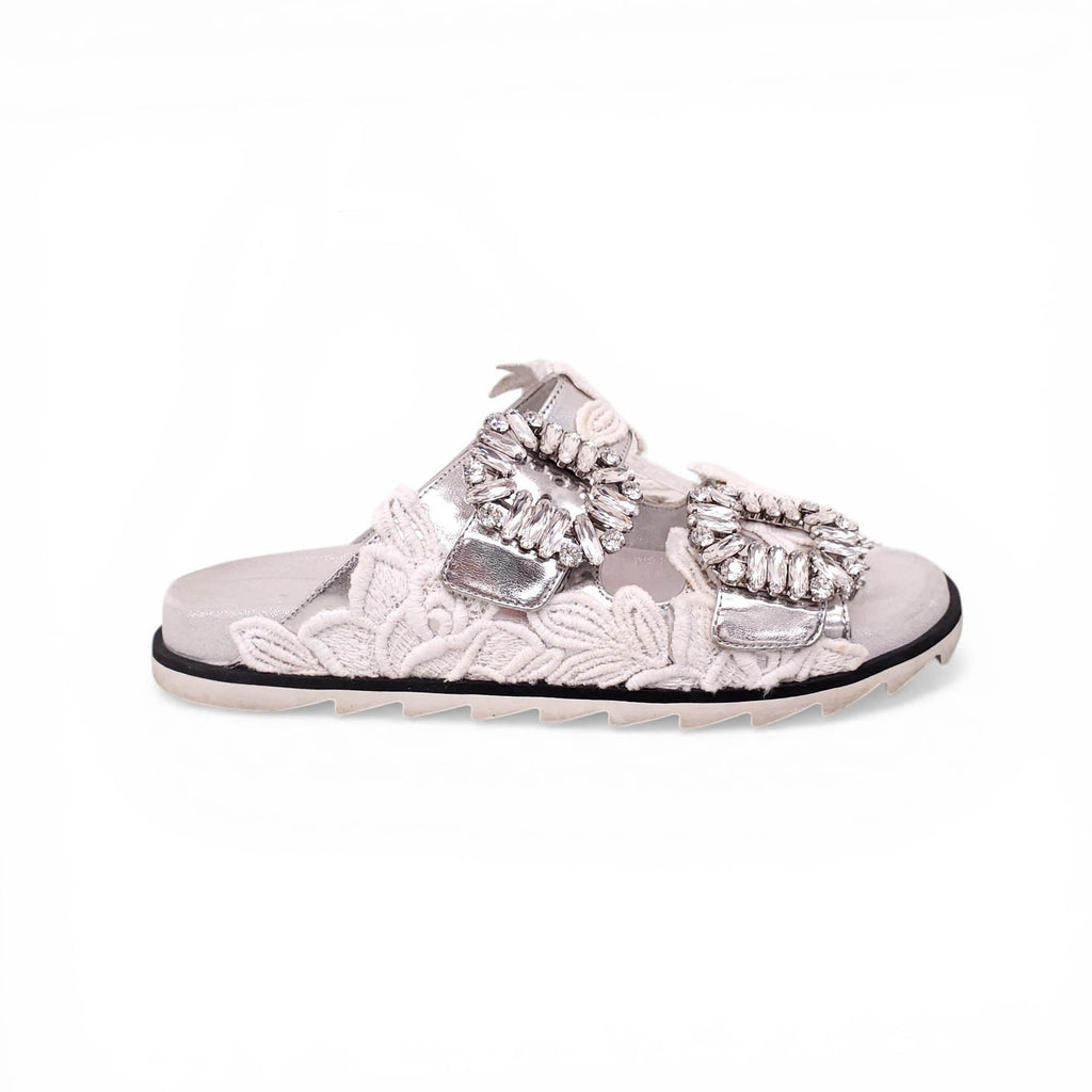 ROGER VIVIER LACE SANDALS WITH CRYSTAL DETAILS - SIZE 36