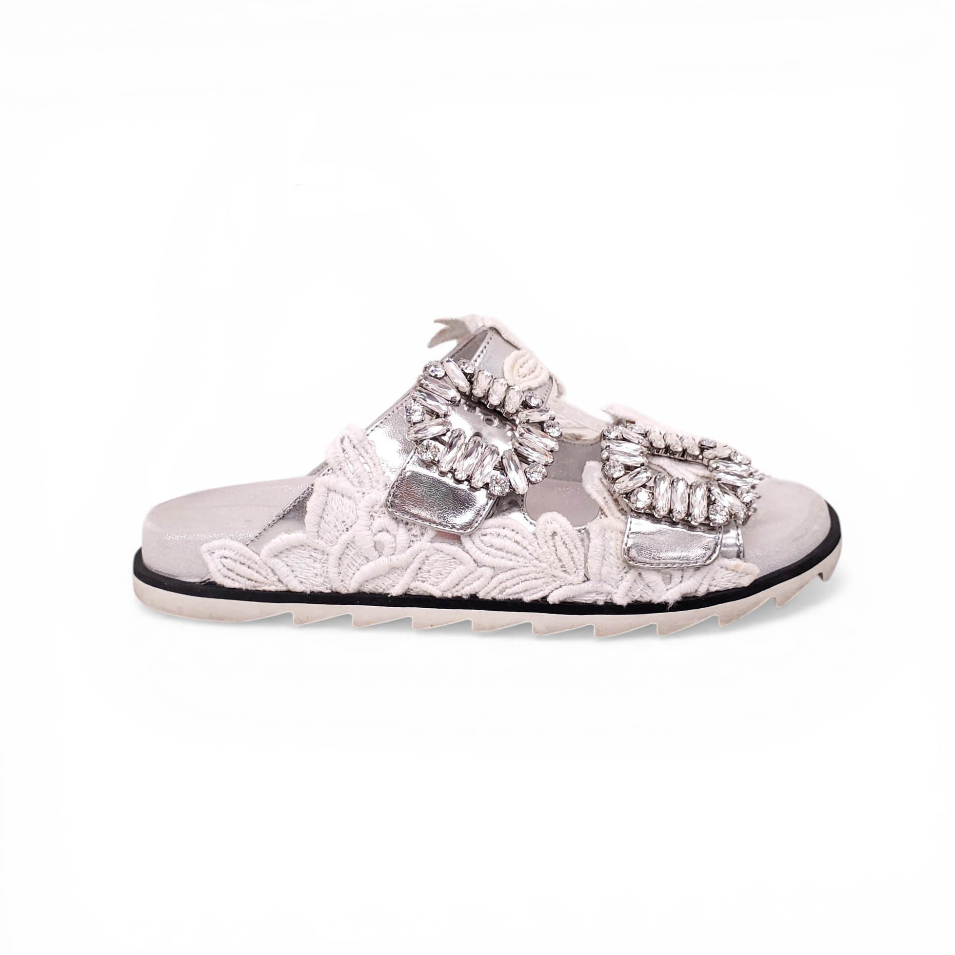 ROGER VIVIER LACE SANDALS WITH CRYSTAL DETAILS - SIZE 36