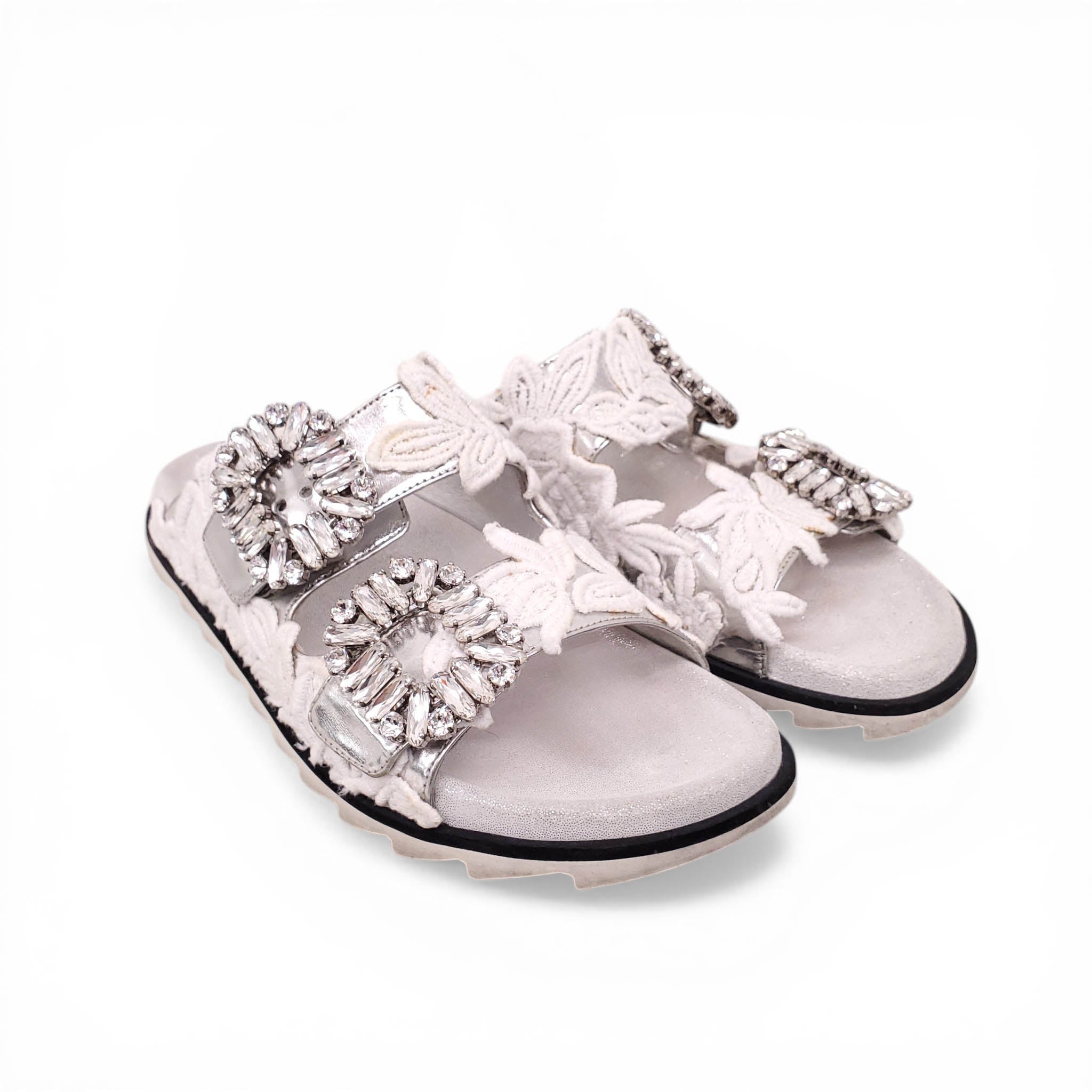 ROGER VIVIER LACE SANDALS WITH CRYSTAL DETAILS - SIZE 36