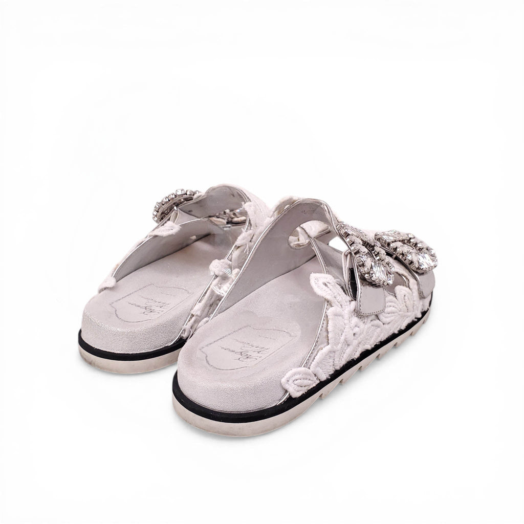 ROGER VIVIER LACE SANDALS WITH CRYSTAL DETAILS - SIZE 36