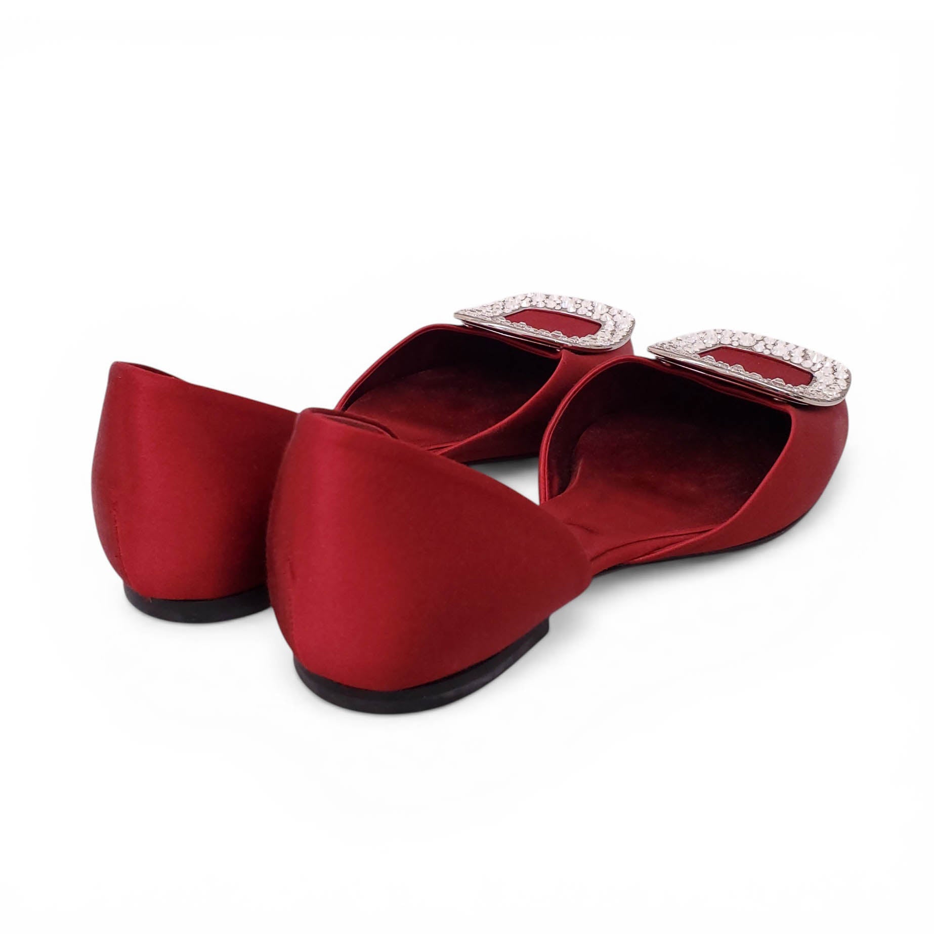 ROGER VIVIER RED SATIN CRYSTAL BALLERINA FLATS - SIZE 36.5
