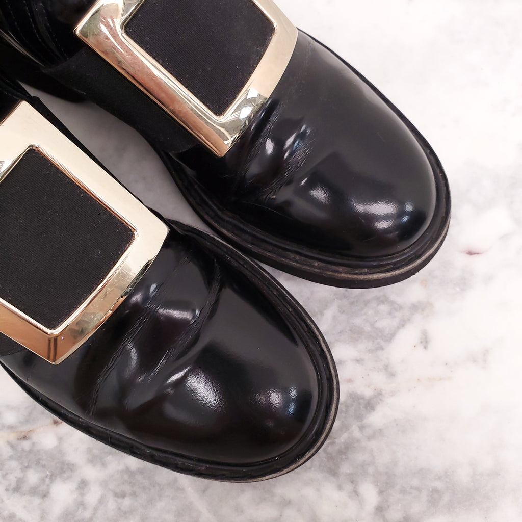 ROGER VIVIER 'CHELSEA VIV' LEATHER ANKLE BOOTS - SIZE 36.5