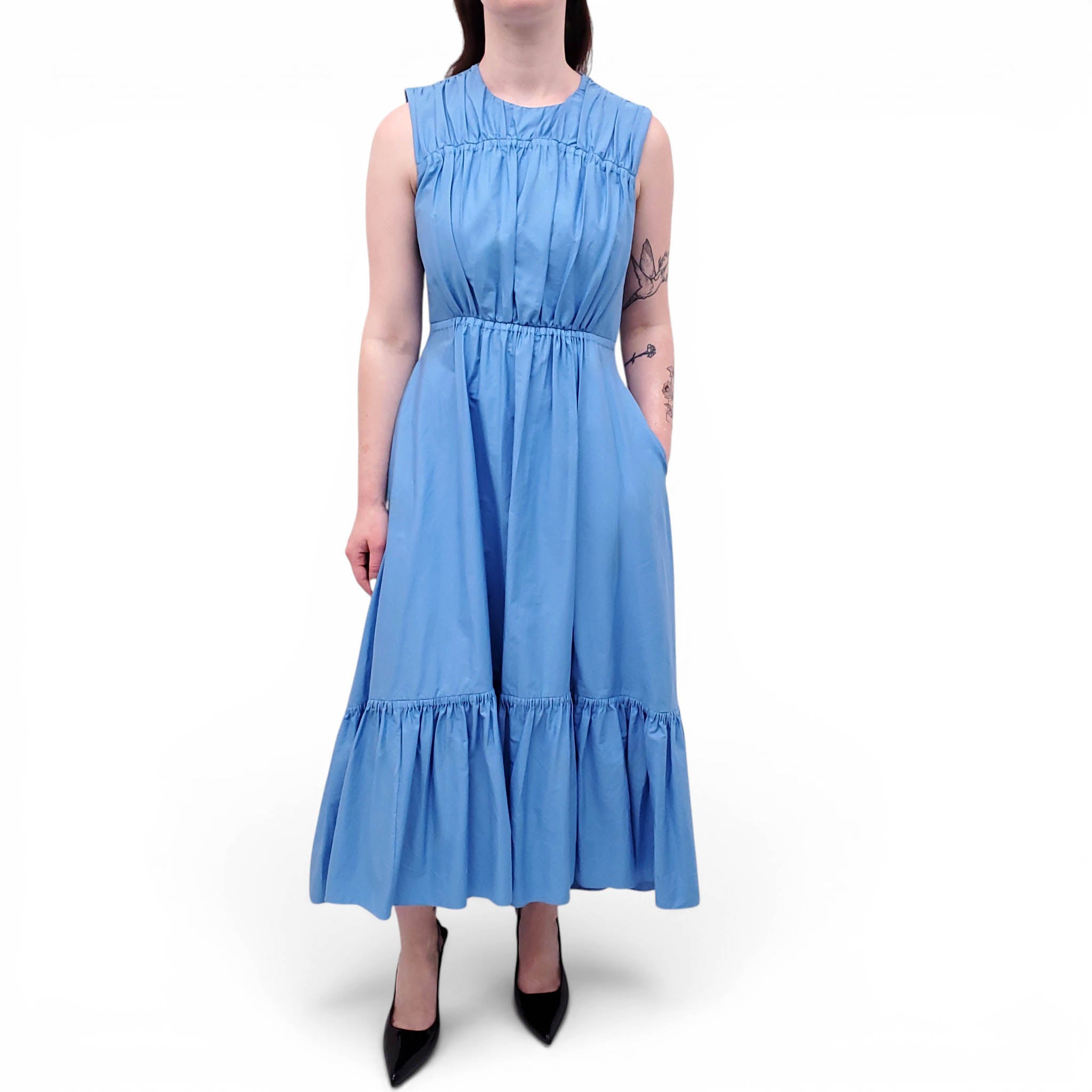 ROKSANDA COTTON PLEATED BLUE DRESS - SIZE 10