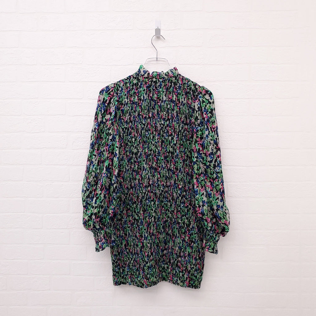 ROSEANNE FLORAL RUCHED DRESS - SIZE S