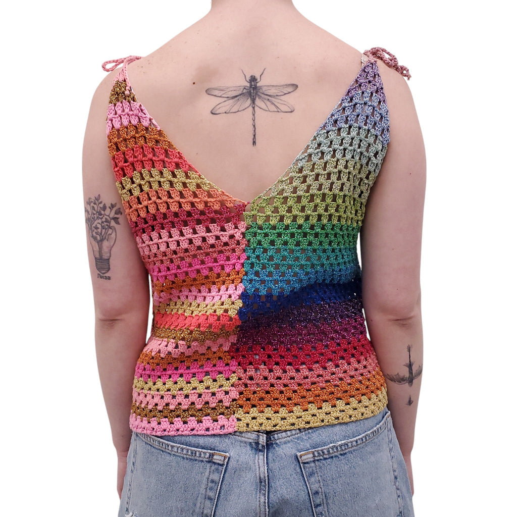 ROSE CARMINE RAINBOW CROCHET TANK TOP - SIZE O/S