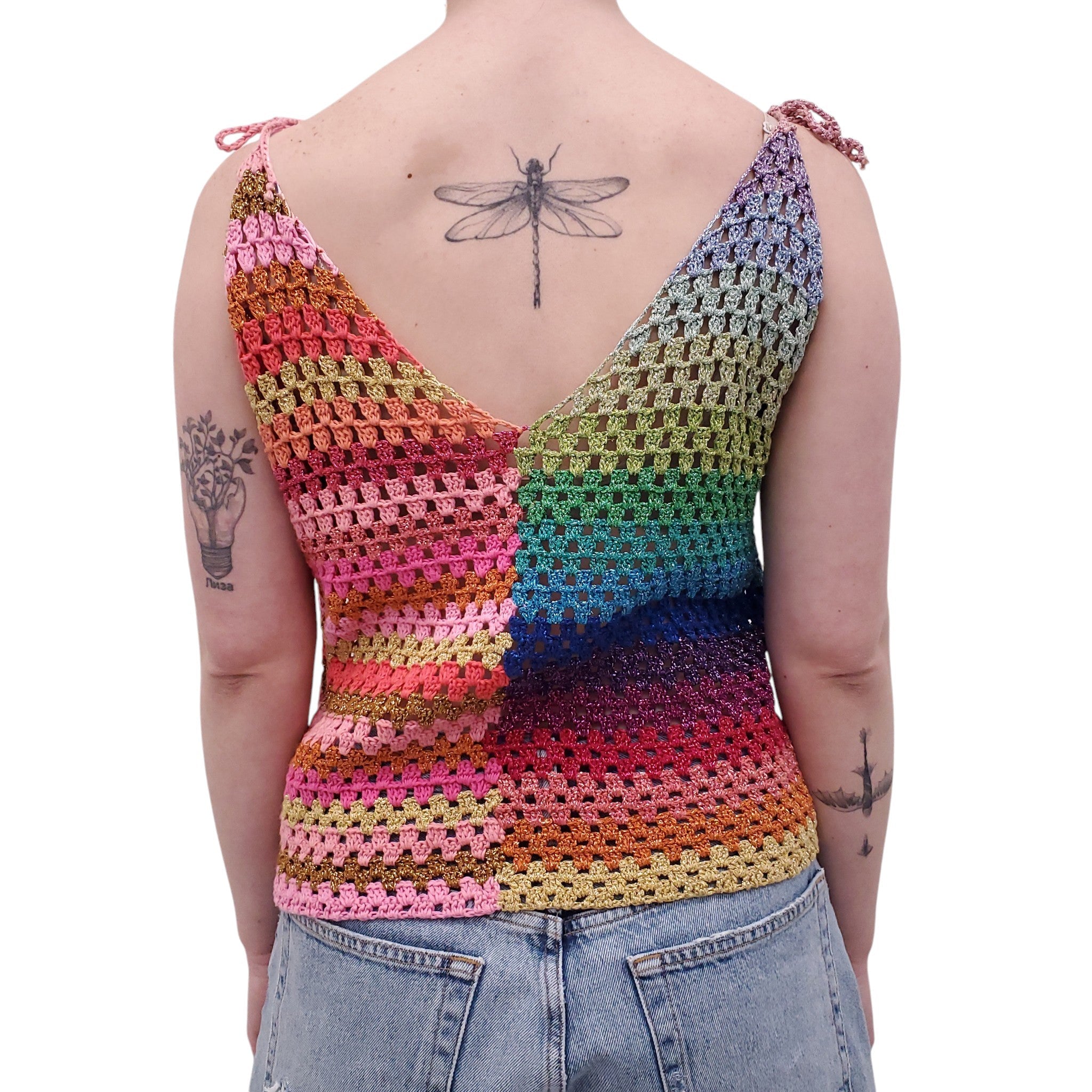 ROSE CARMINE RAINBOW CROCHET TANK TOP - SIZE O/S