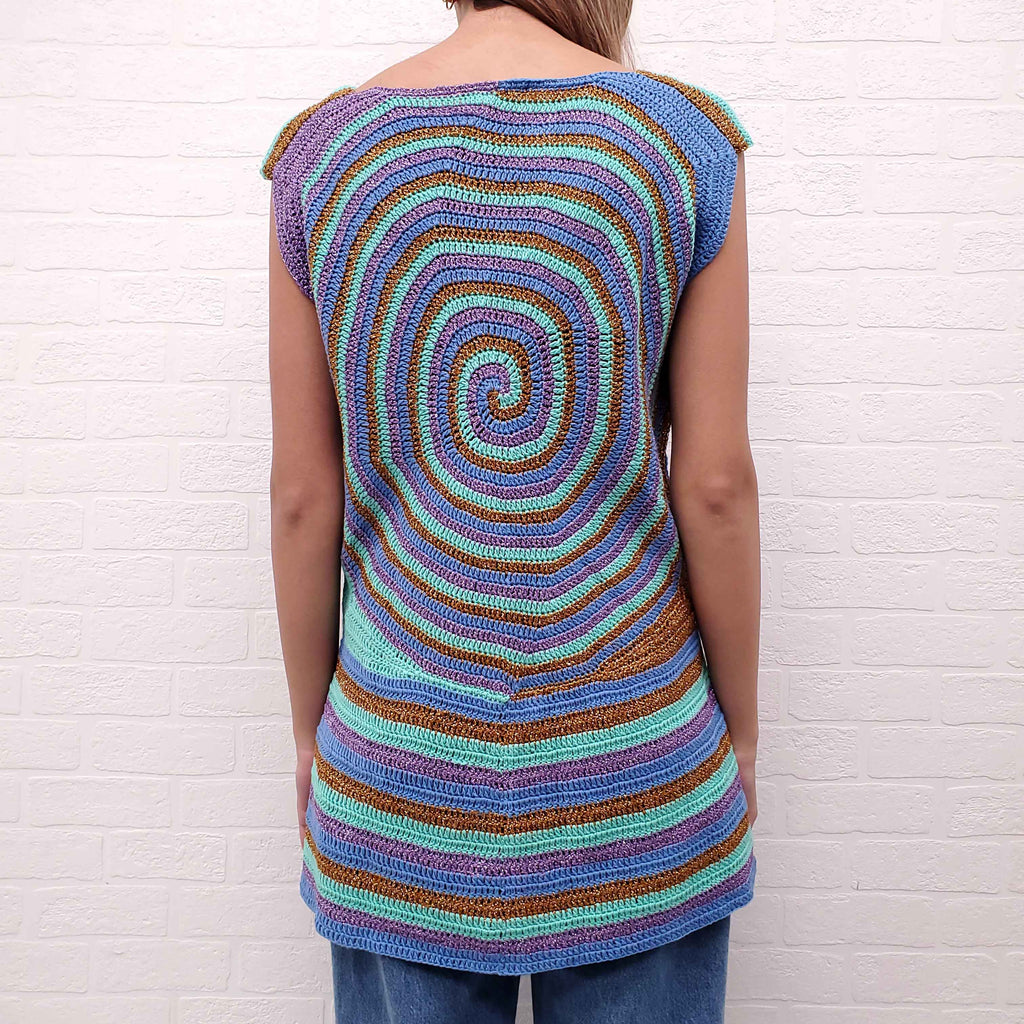 ROSE CARMINE TURQUOISE AND PURPLE SPRIAL CROCHET DRESS - SIZE 1/S