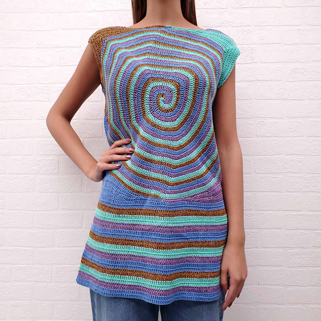 ROSE CARMINE TURQUOISE AND PURPLE SPRIAL CROCHET DRESS - SIZE 1/S