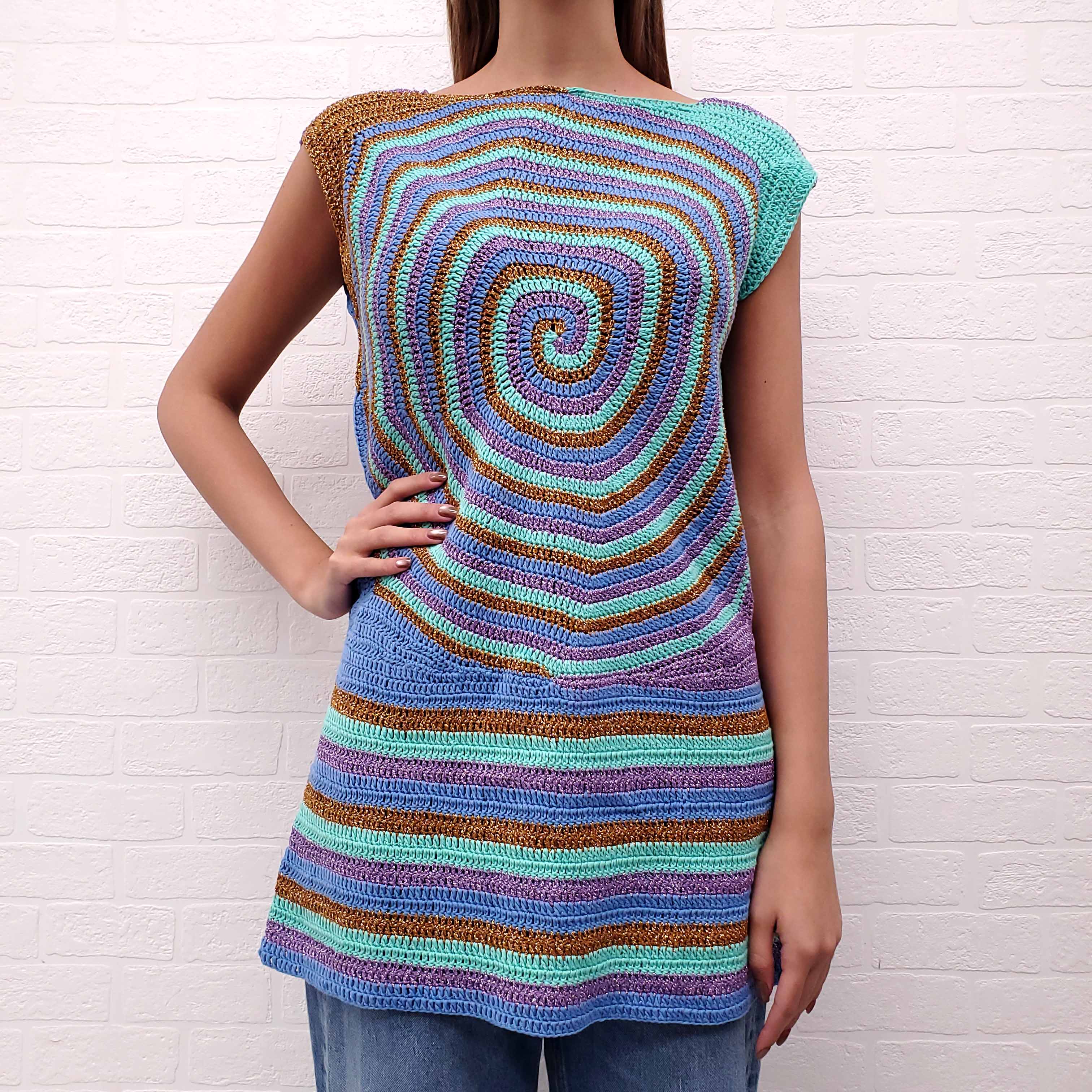 ROSE CARMINE TURQUOISE AND PURPLE SPRIAL CROCHET DRESS - SIZE 1/S