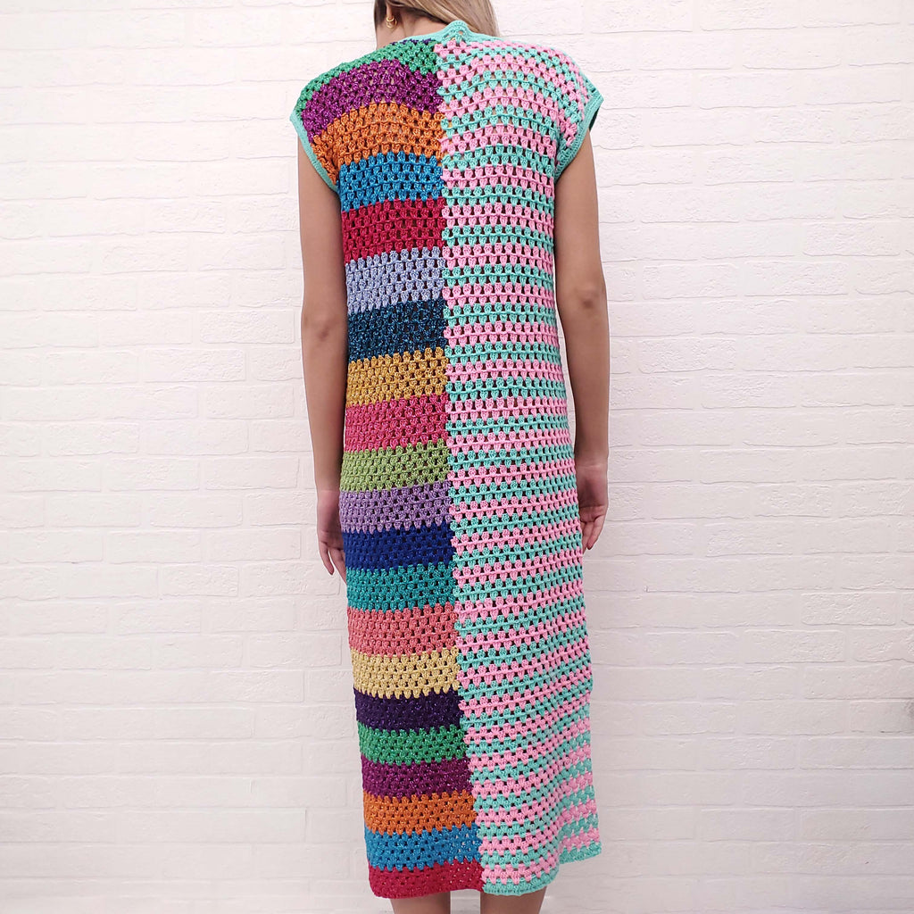 ROSE CARMINE TWO PATTERNED LONG CROCHET DRESS - SIZE 1/S