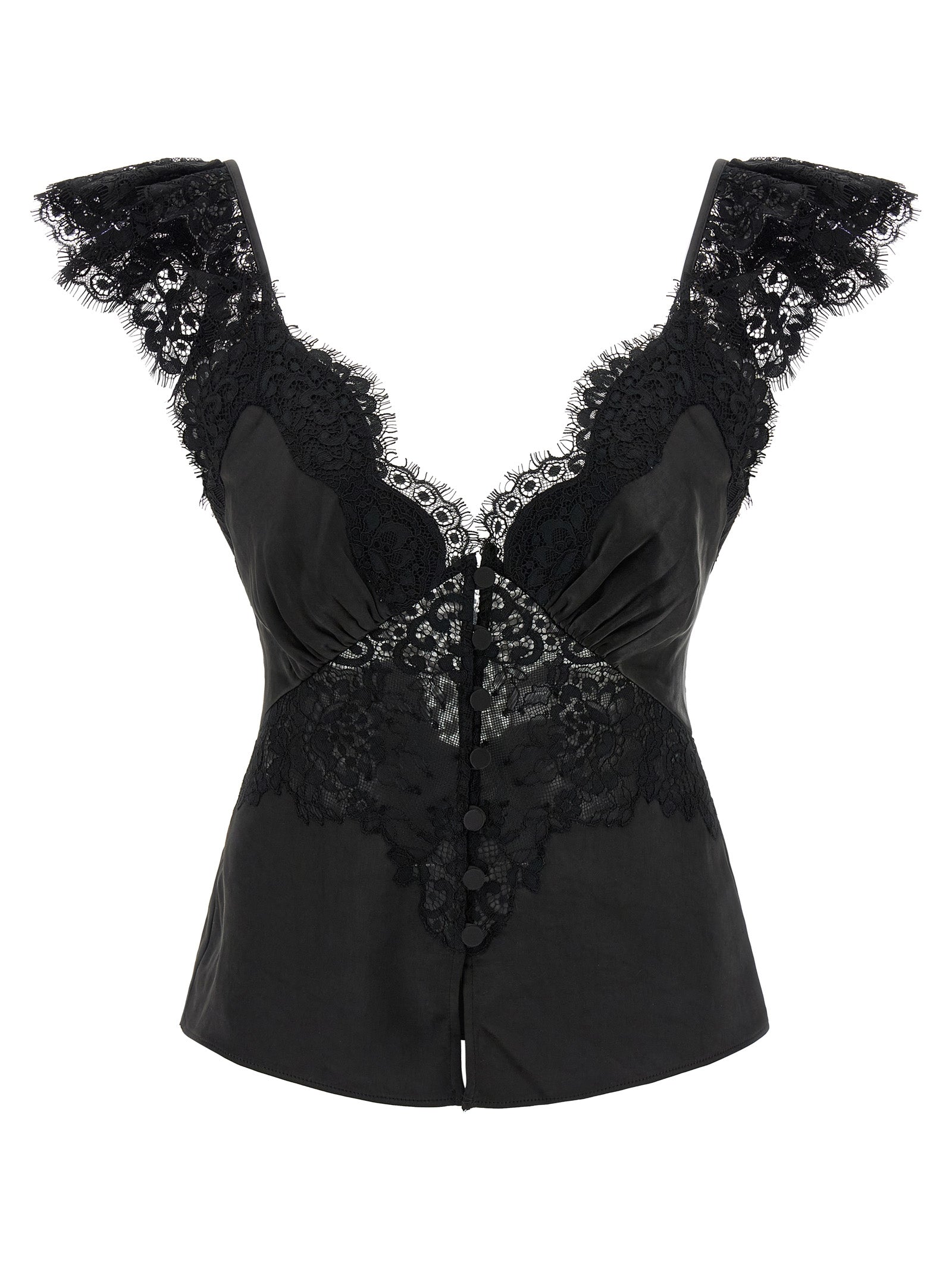 Self Portrait Women 'Black Satin Lace' Top