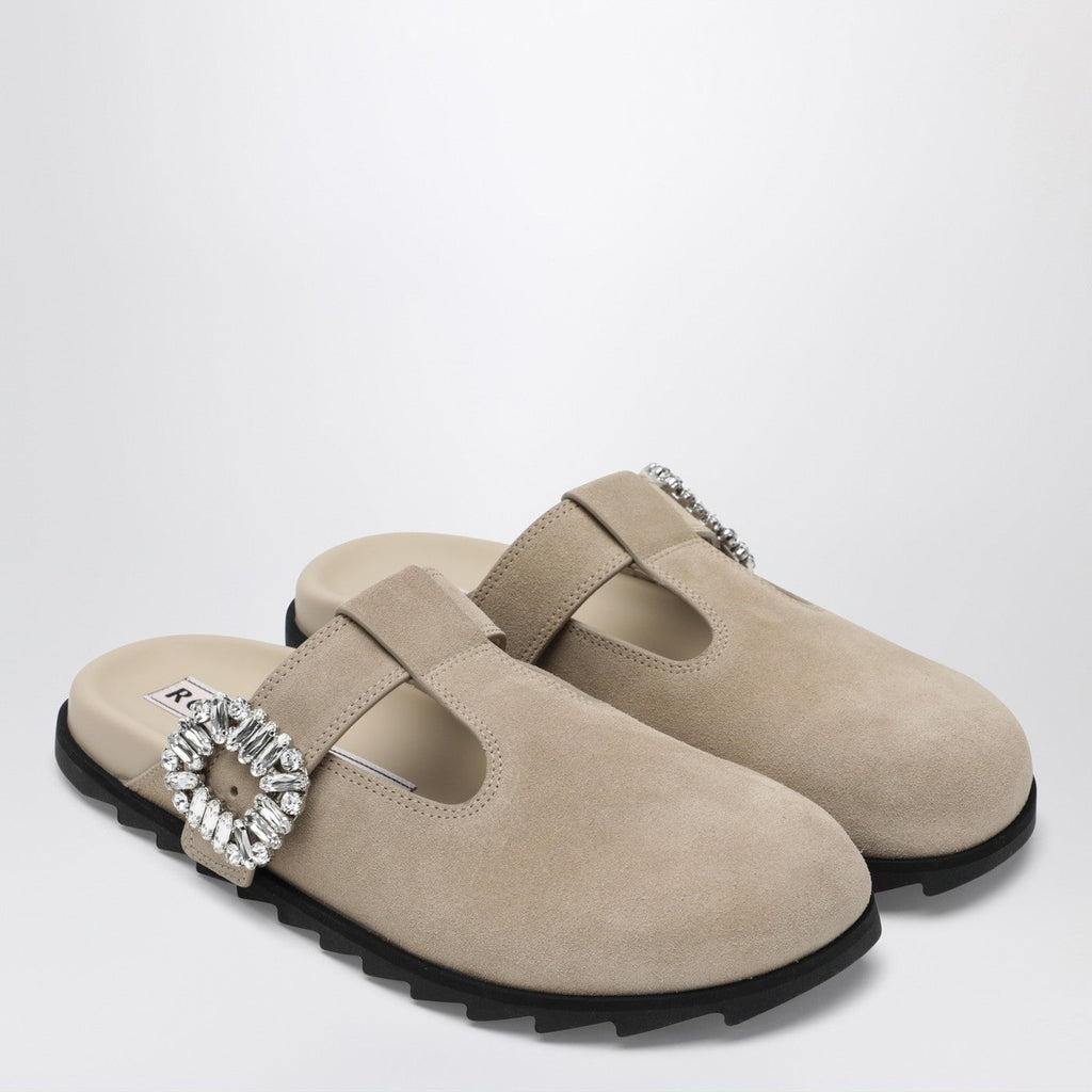 Roger Vivier Slidy Viv Mules In Suede Beige Women