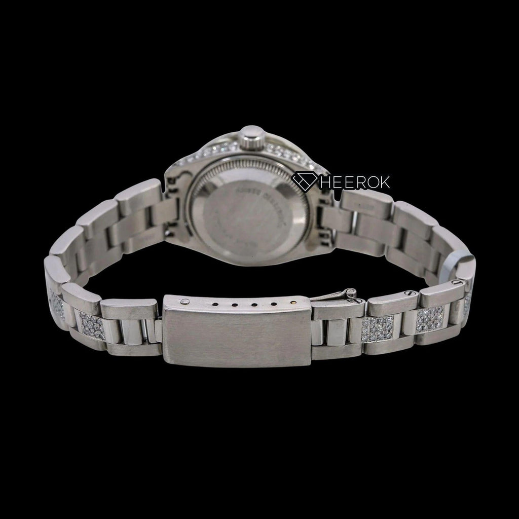 Rolex Datejust Black Dial Diamond Markers Diamond Bezel Semi Iced Moissanite Diamond Oyster Bracelet For Women