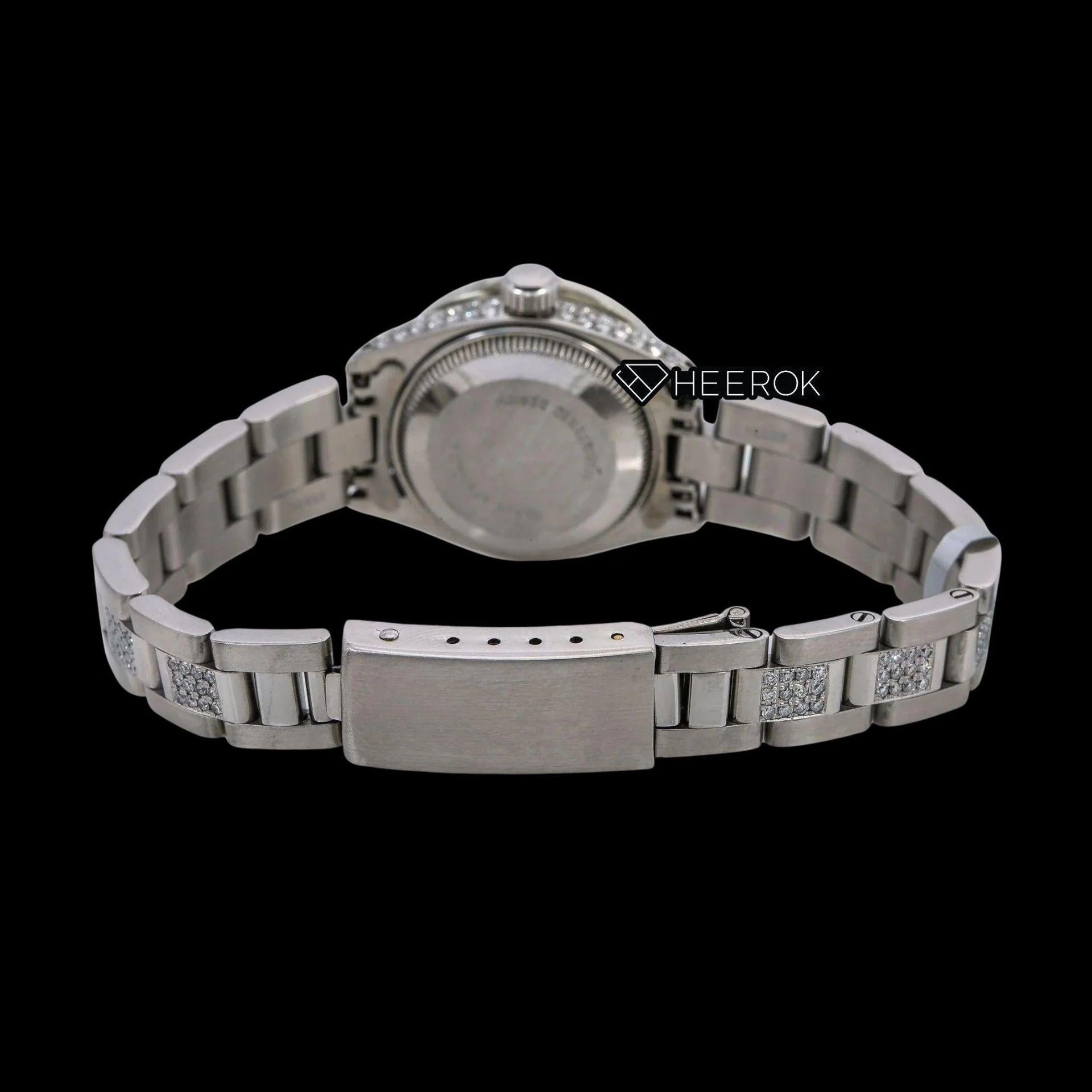 Rolex Datejust Black Dial Diamond Markers Diamond Bezel Semi Iced Moissanite Diamond Oyster Bracelet For Women