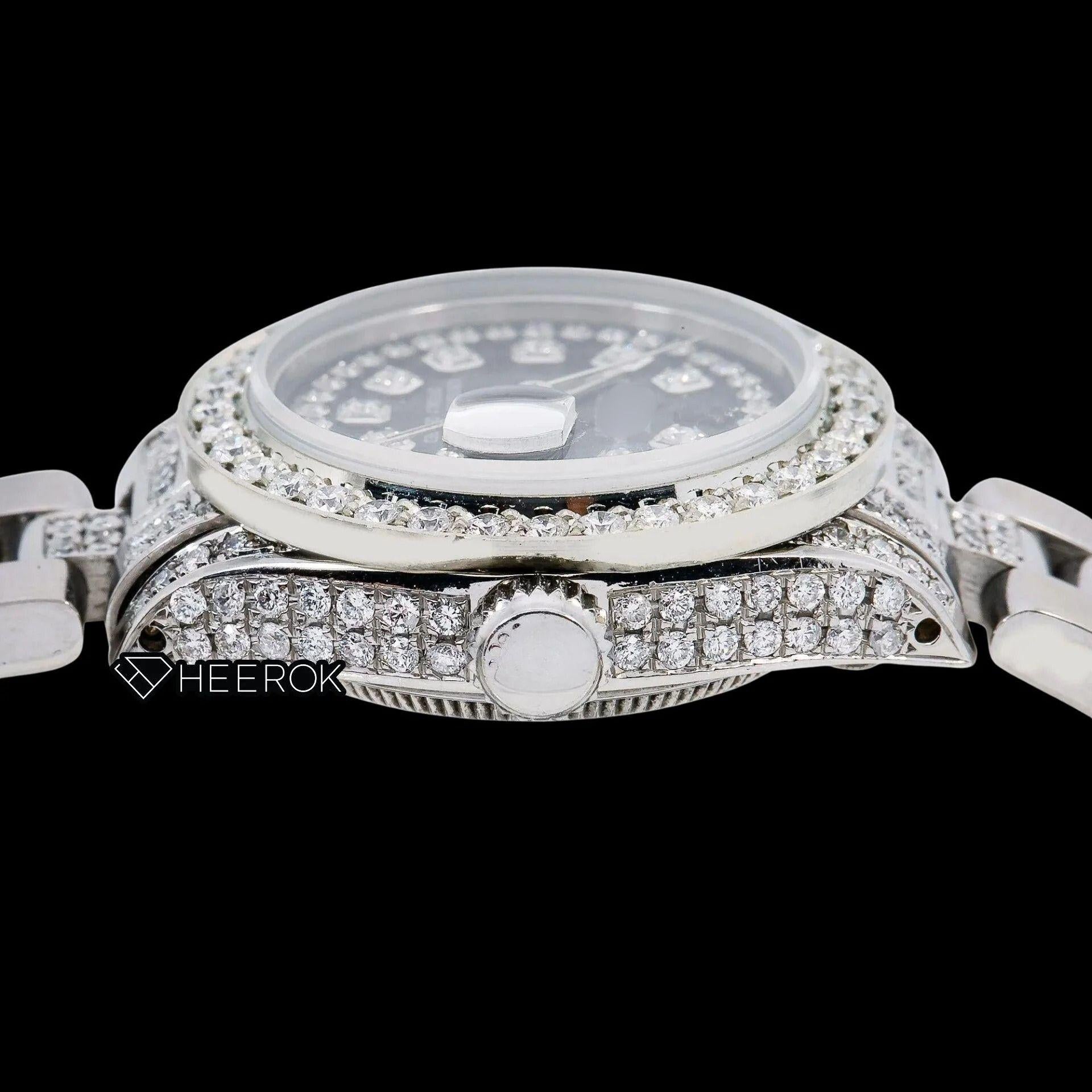 Rolex Datejust Black Dial Diamond Markers Diamond Bezel Semi Iced Moissanite Diamond Oyster Bracelet For Women