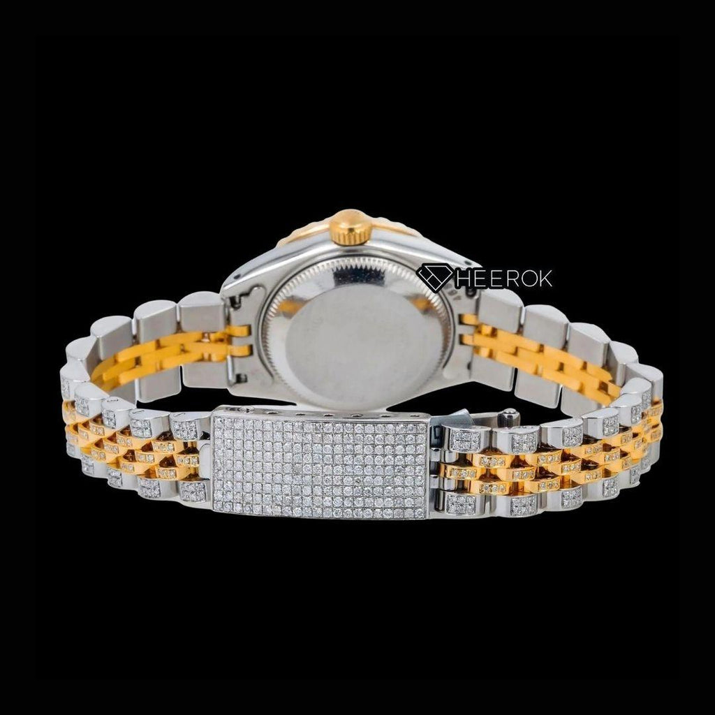 Rolex Datejust Black Dial Diamond Markers Large Diamond Bezel Two Tone Yellow Gold Moissanite Diamond Jubilee Bracelet For Women