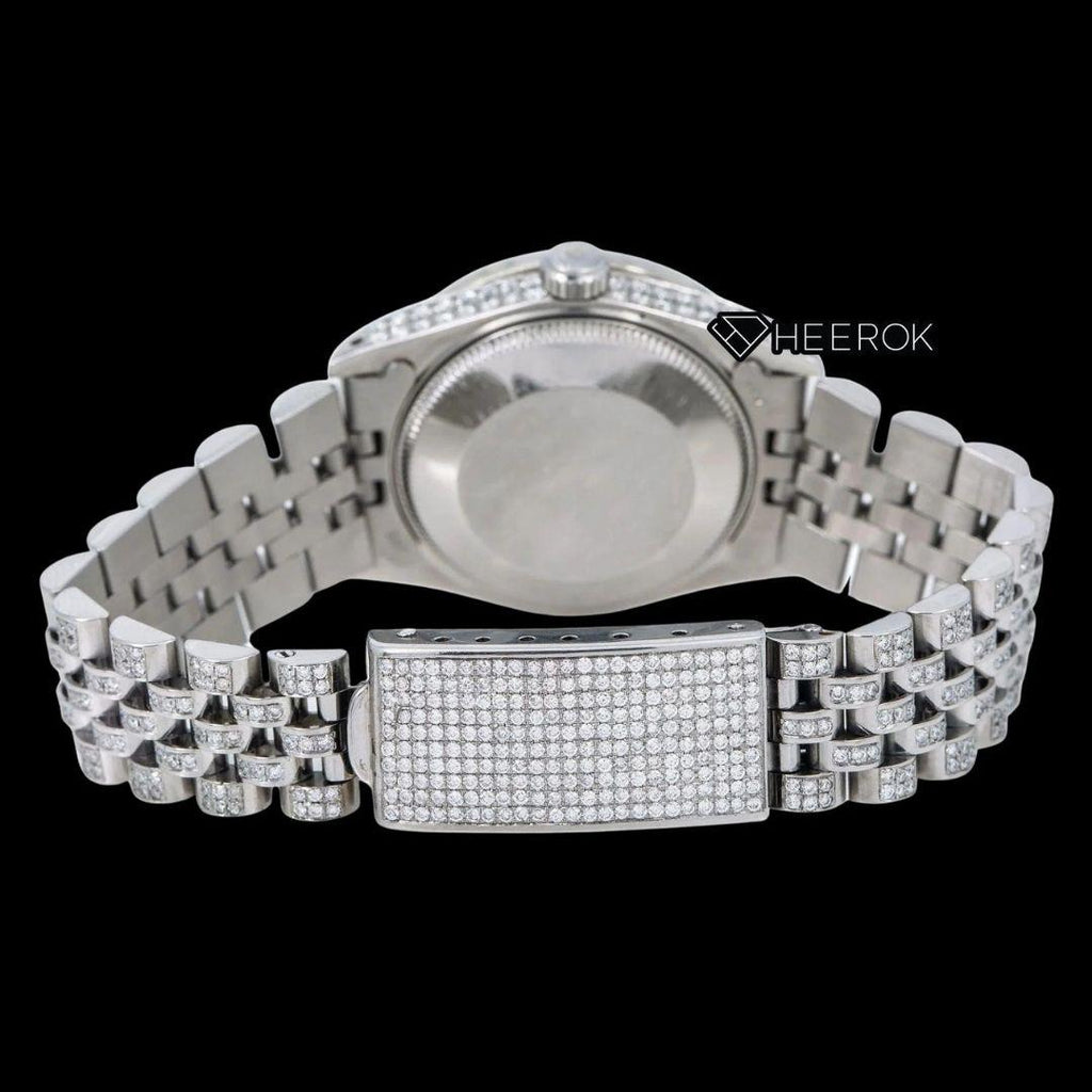 Rolex Datejust Black Roman Numerals Dial Diamond Bezel Fully Iced Moissanite Diamond Jubilee Bracelet For Women