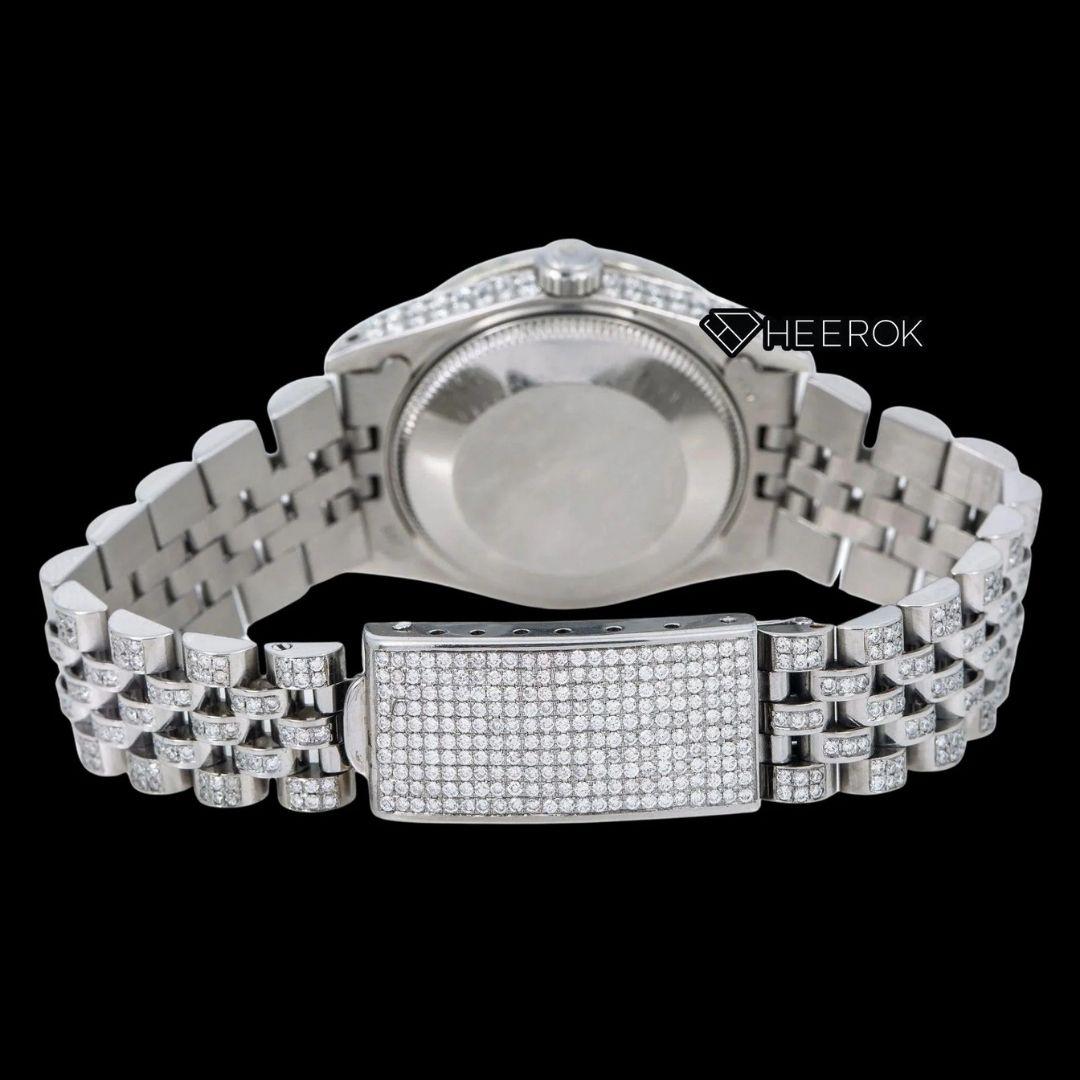 Rolex Datejust Black Roman Numerals Dial Diamond Bezel Fully Iced Moissanite Diamond Jubilee Bracelet For Women