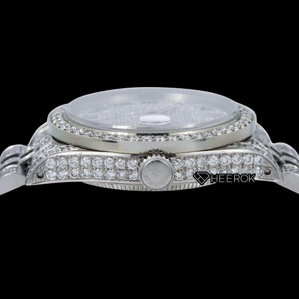 Rolex Datejust Black Roman Numerals Dial Diamond Bezel Fully Iced Moissanite Diamond Jubilee Bracelet For Women