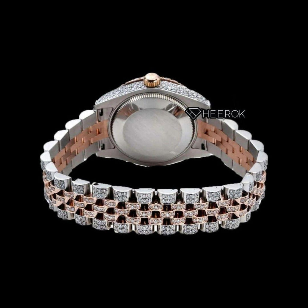 Rolex Datejust Blue Arabic Dial Diamond Bezel Two Tone Rose Gold Moissanite Diamond Jubilee Bracelet For Women