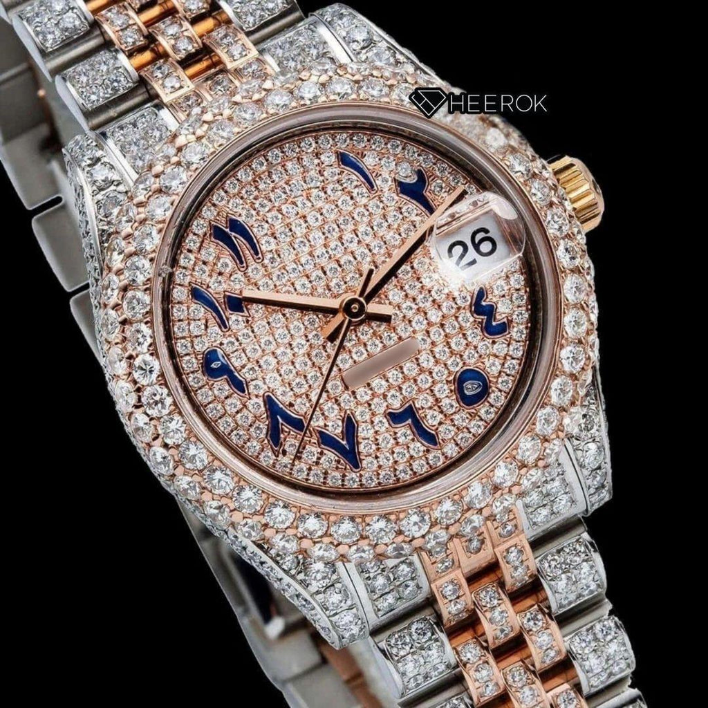 Rolex Datejust Blue Arabic Dial Diamond Bezel Two Tone Rose Gold Moissanite Diamond Jubilee Bracelet For Women