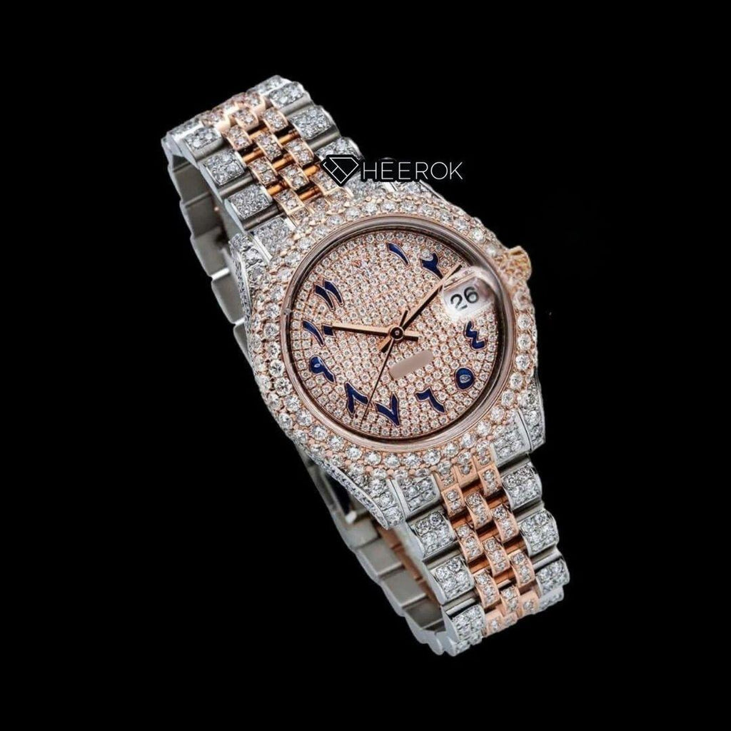 Rolex Datejust Blue Arabic Dial Diamond Bezel Two Tone Rose Gold Moissanite Diamond Jubilee Bracelet For Women