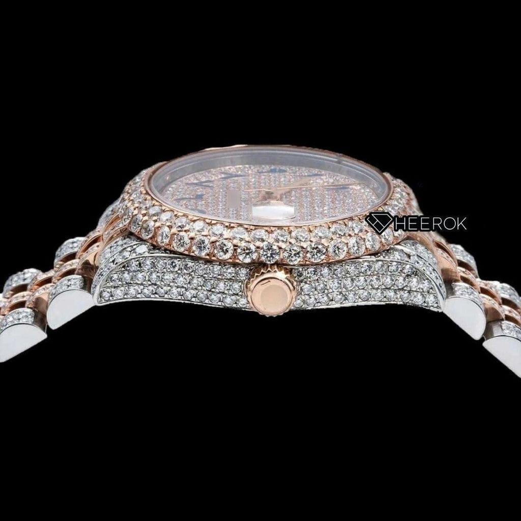 Rolex Datejust Blue Arabic Dial Diamond Bezel Two Tone Rose Gold Moissanite Diamond Jubilee Bracelet For Women