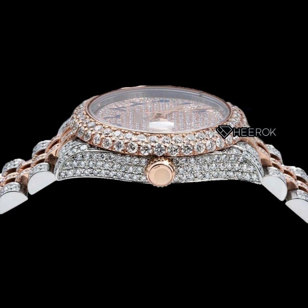 Rolex Datejust Blue Arabic Dial Diamond Bezel Two Tone Rose Gold Moissanite Diamond Jubilee Bracelet For Women