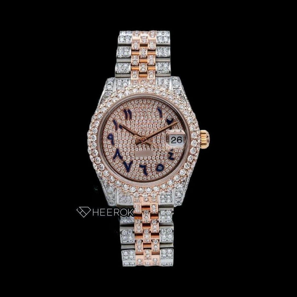 Rolex Datejust Blue Arabic Dial Diamond Bezel Two Tone Rose Gold Moissanite Diamond Jubilee Bracelet For Women