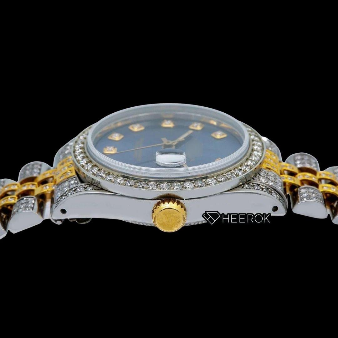 Rolex Datejust Blue Dial Diamond Markers Diamond Bezel Two Tone Yellow Gold Moissanite Diamond Jubilee Bracelet For Women