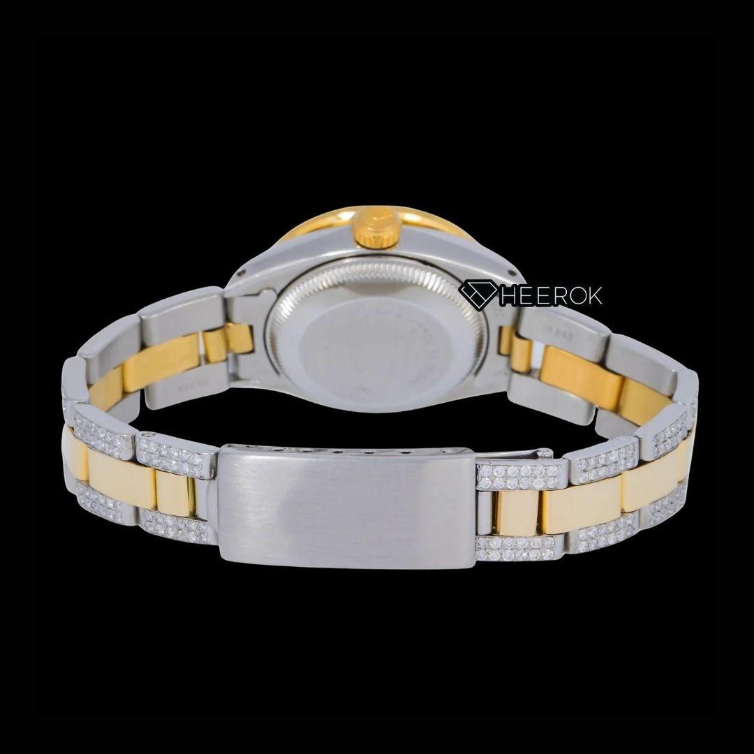 Rolex Datejust Blue Dial Diamond Markers Rainbow Diamond Bezel Two Tone Yellow Gold Moissanite Diamond Oyster Bracelet For Women