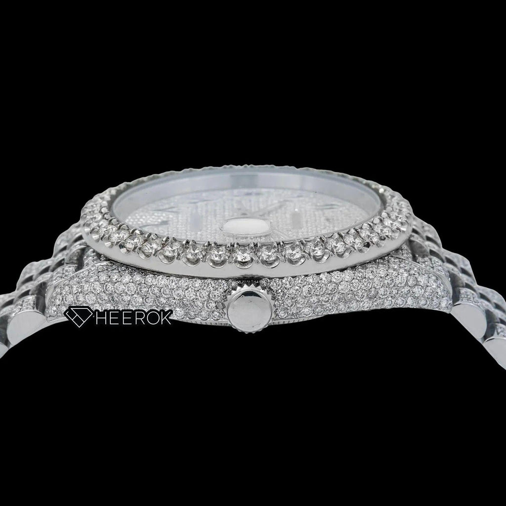 Rolex Datejust Diamond Paved Dial Black Arabic Numerals Diamond Bezel Fully Iced Moissanite Diamond Jubilee Bracelet