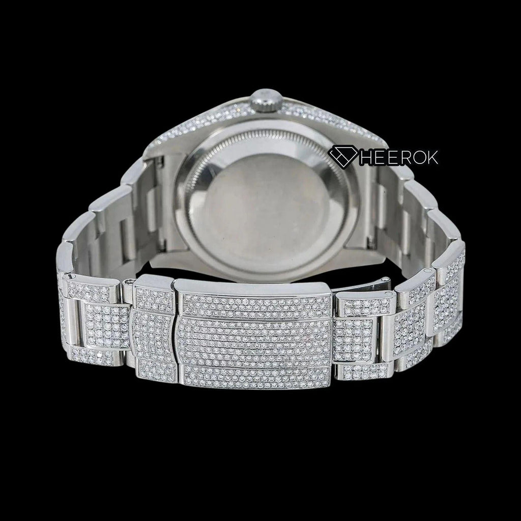 Rolex Datejust Diamond Paved Dial Multicolor Arabic Numerals Diamond Bezel Fully Iced Moissanite Diamond Oyster Bracelet For Women
