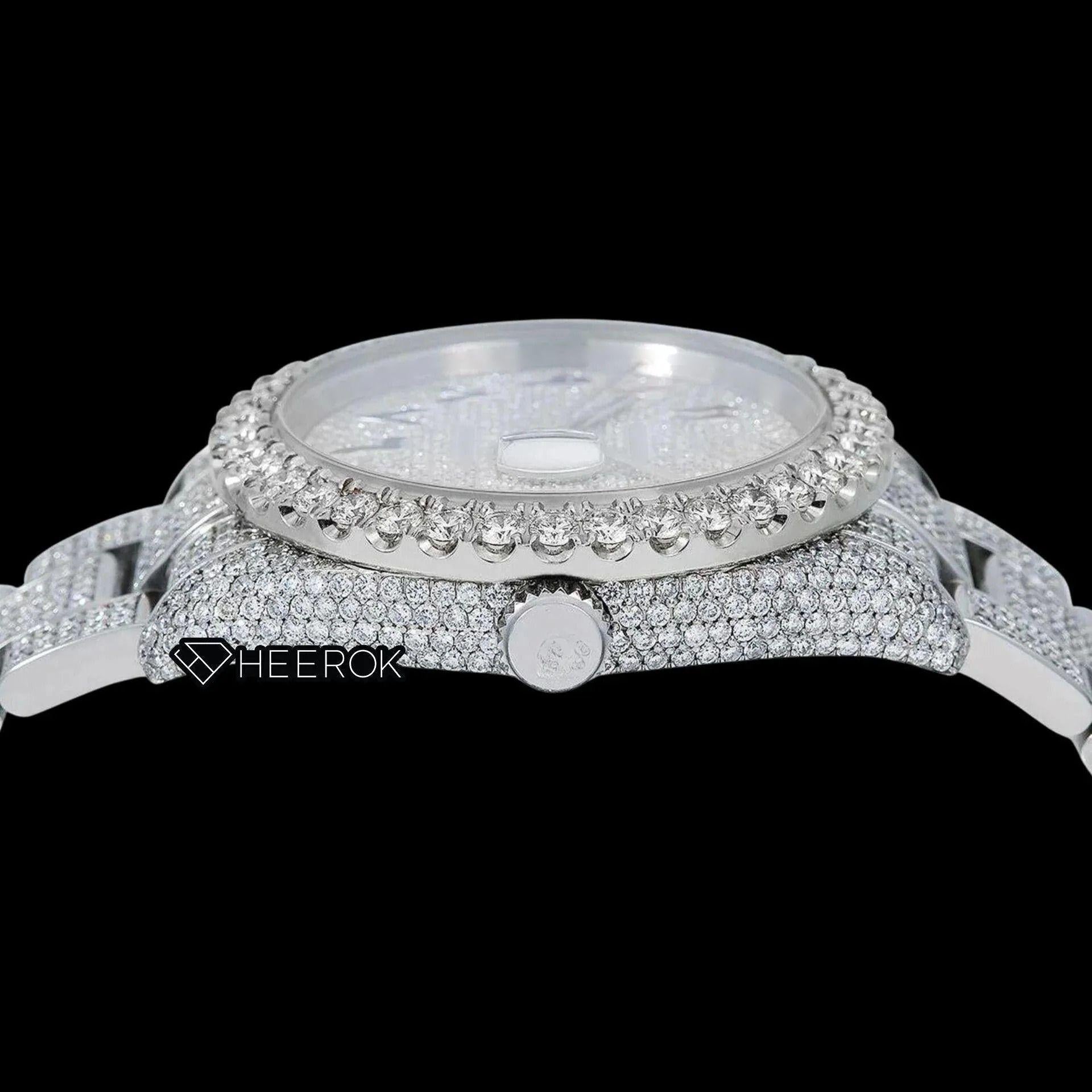 Rolex Datejust Diamond Paved Dial Multicolor Arabic Numerals Diamond Bezel Fully Iced Moissanite Diamond Oyster Bracelet For Women