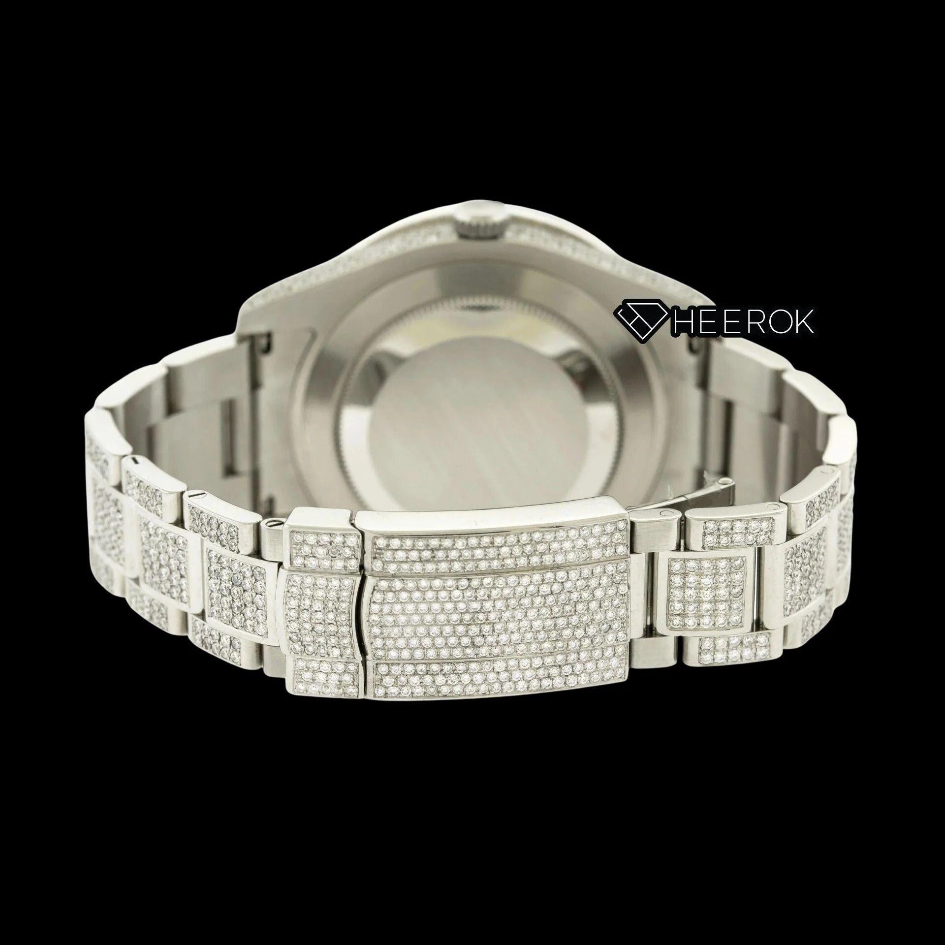 Rolex Datejust Diamond Paved Dial Roman Numerals Diamond Bezel Fully Iced Out Moissanite Diamond Oyster Bracelet Watch