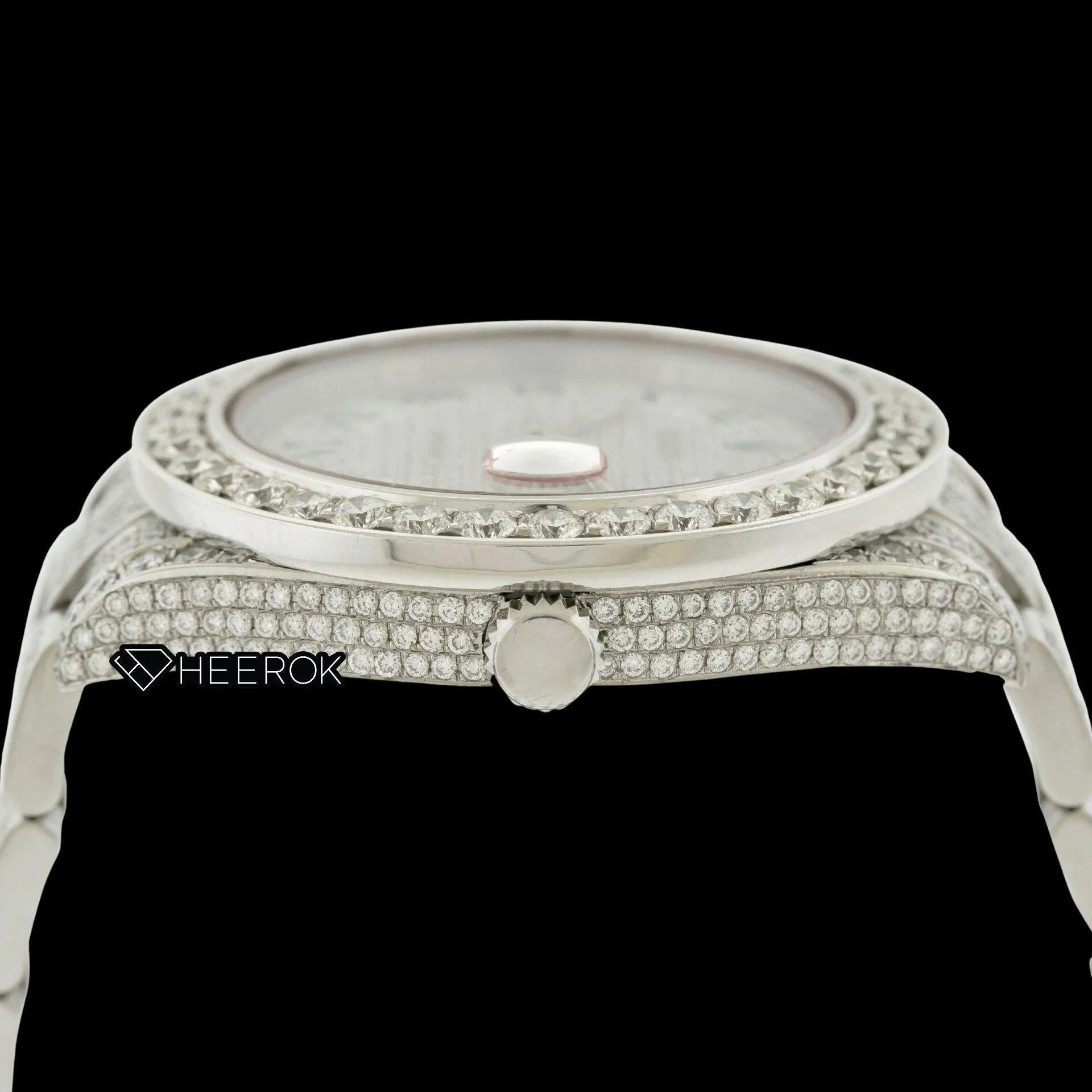 Rolex Datejust Diamond Paved Dial Roman Numerals Diamond Bezel Fully Iced Out Moissanite Diamond Oyster Bracelet Watch