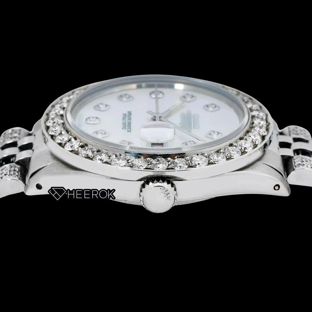 Rolex Datejust Mother of Pearl Dial Diamond Markers Diamond Bezel Semi Iced Moissanite Diamond Jubilee Bracelet For Women