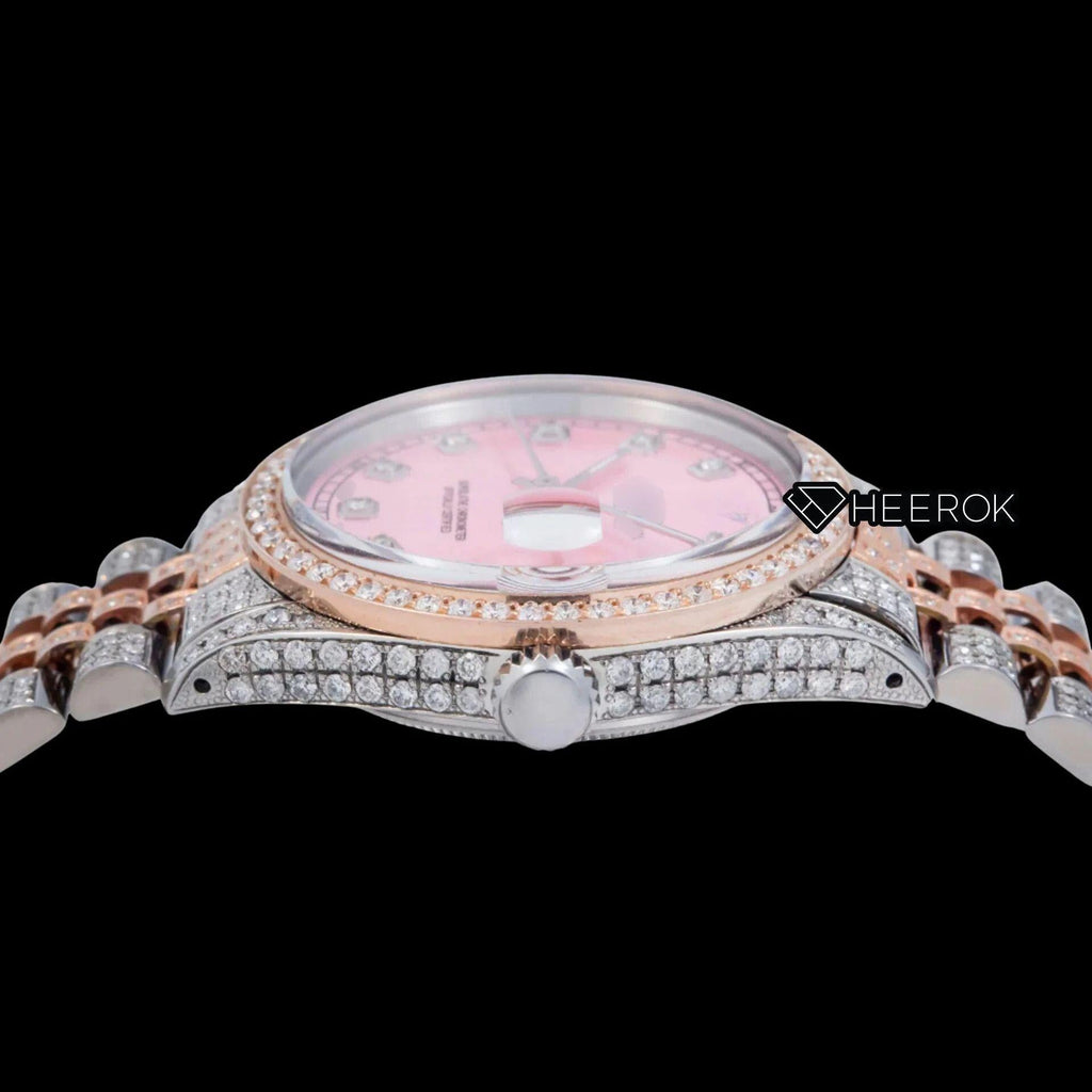 Rolex Datejust Pink Dial Diamond Markers Diamond Bezel Two Tone Rose Gold Moissanite Diamond Jubilee Bracelet For Women
