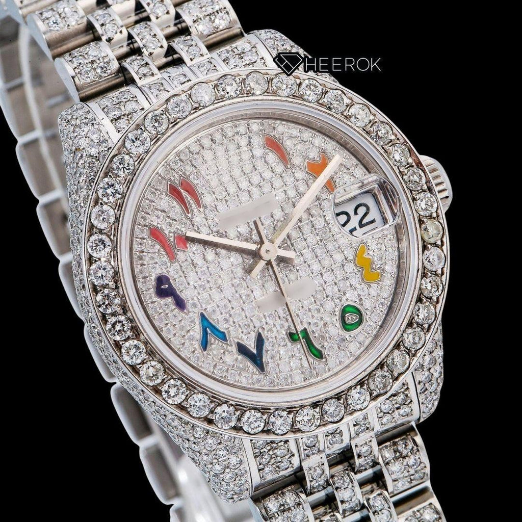 Rolex Datejust Rainbow Arabic Dial Diamond Bezel Fully Iced Moissanite Diamond Jubilee Bracelet For Women