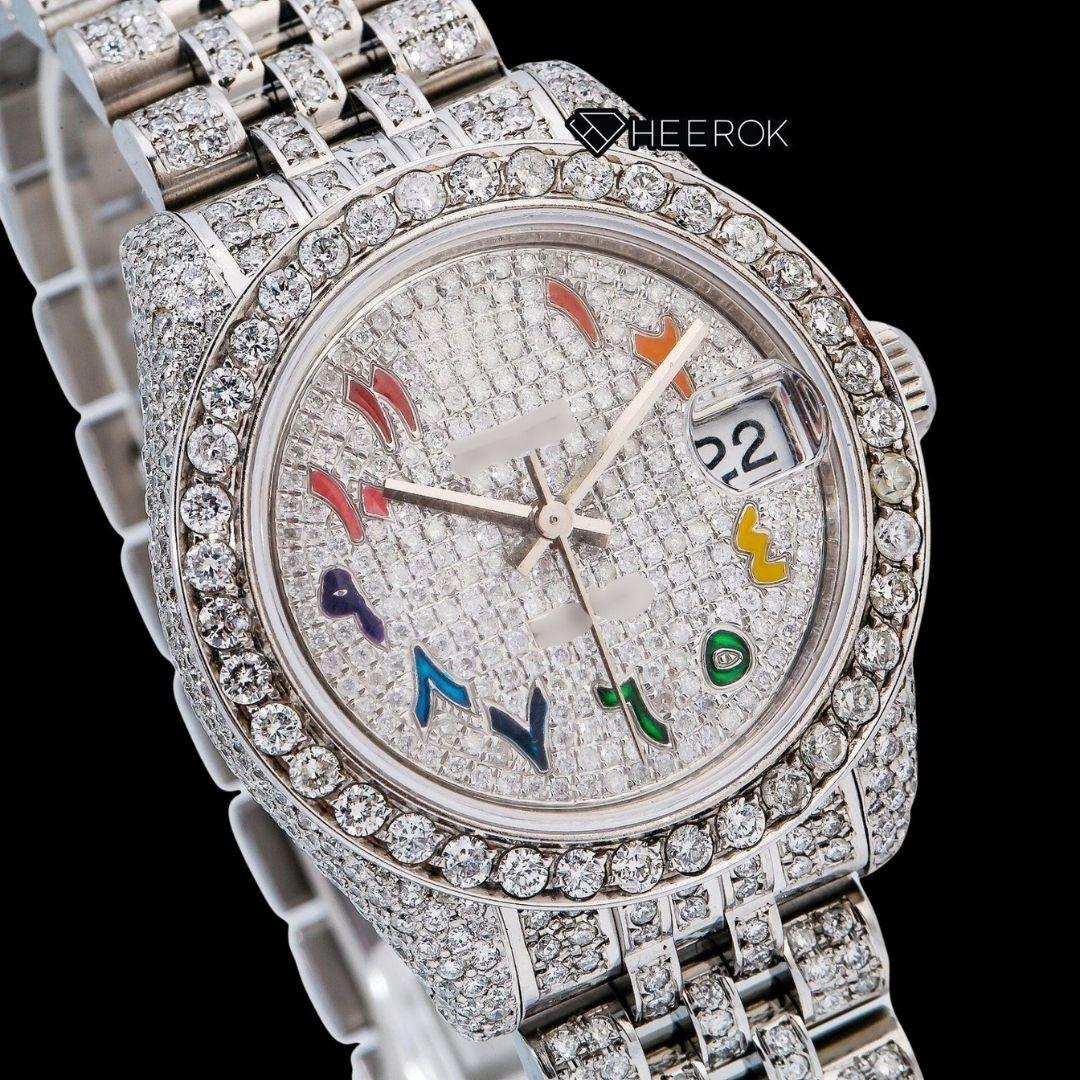 Rolex Datejust Rainbow Arabic Dial Diamond Bezel Fully Iced Moissanite Diamond Jubilee Bracelet For Women