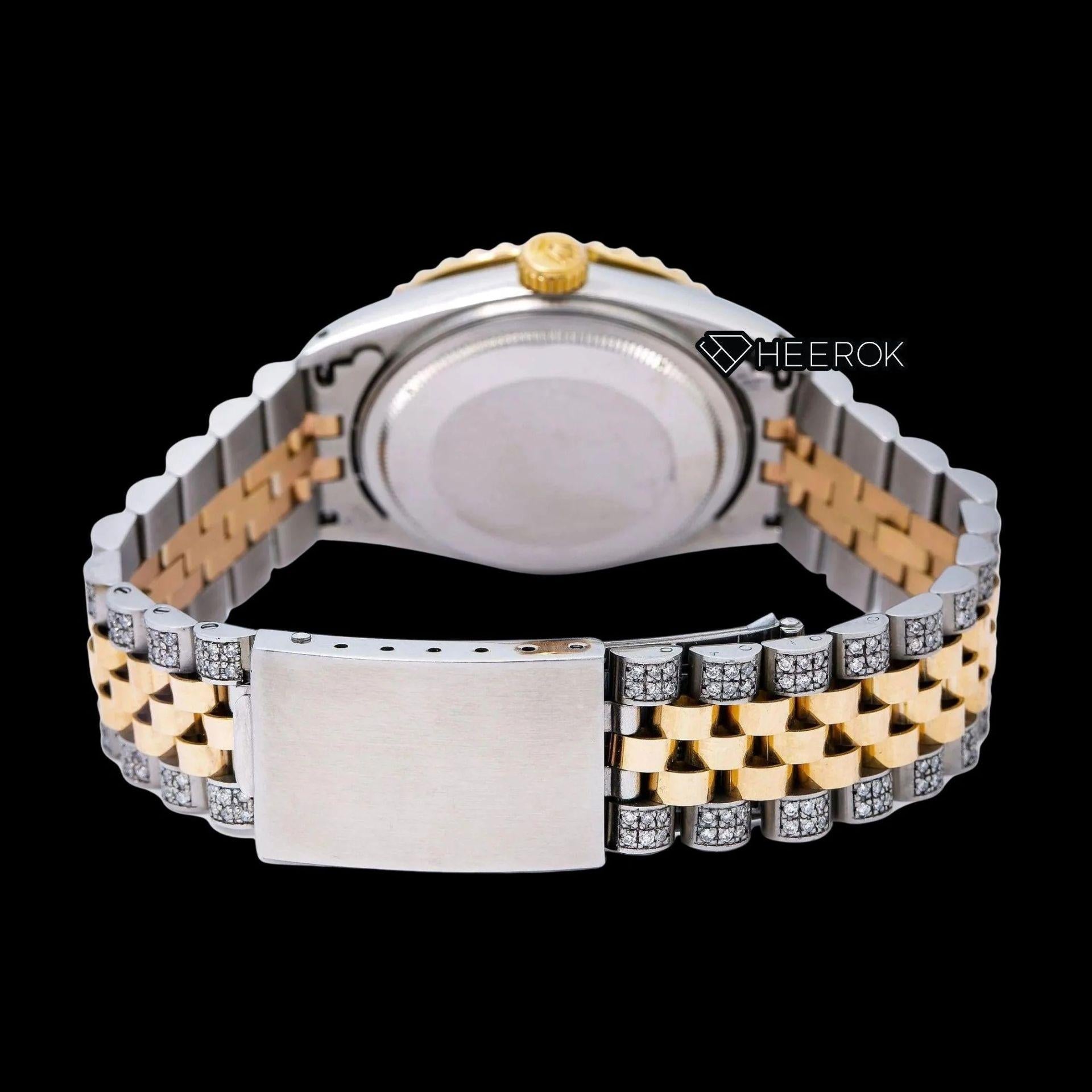 Rolex Datejust Tiffany Blue Dial Diamond Markers Diamond Bezel Two Tone Yellow Gold Semi Iced Moissanite Diamond Jubilee Bracelet For Women