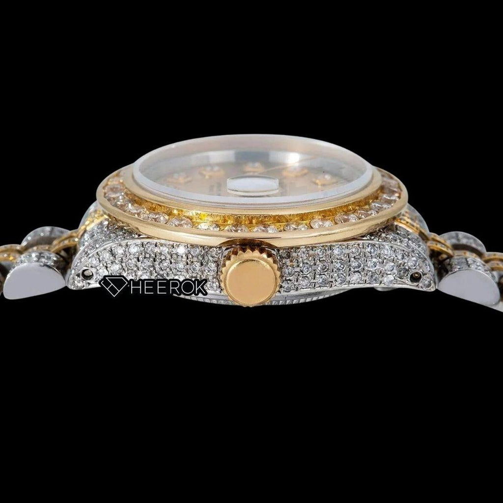 Rolex Datejust Yellow Dial Diamond Markers Diamond Bezel Two Tone Yellow Gold Moissanite Diamond Jubilee Bracelet For Women