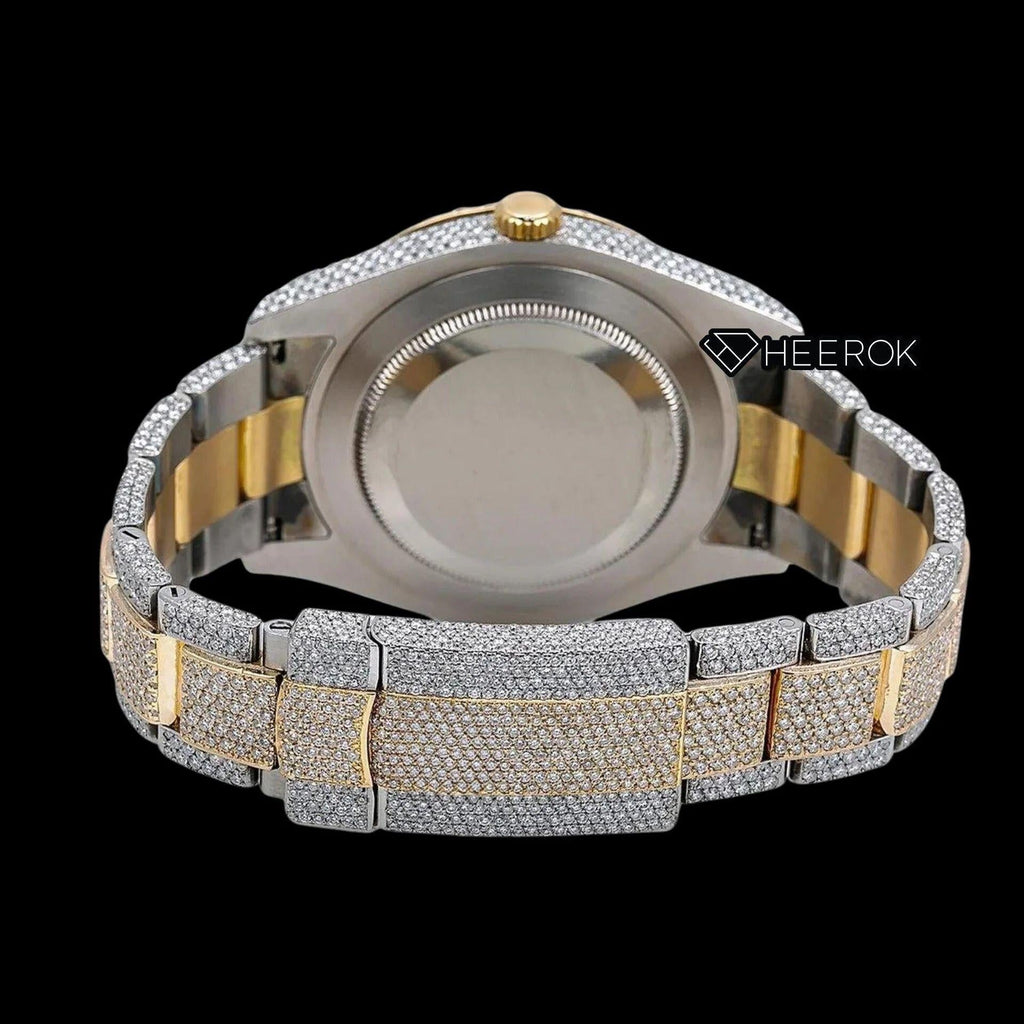 Rolex Datejust Yellow Gold Dial Roman Numerals Diamond Bezel Two Tone Yellow Gold Fully Iced Moissanite Diamond Oyster Bracelet