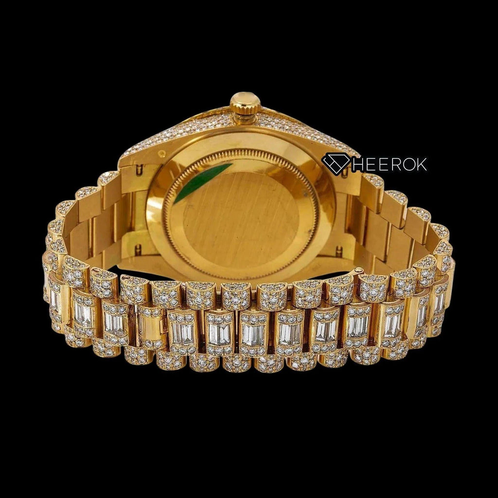 Rolex Day-Date Yellow Gold Dial Arabic Numerals Diamond Bezel Yellow Gold Fully Iced Moissanite Diamond President Bracelet